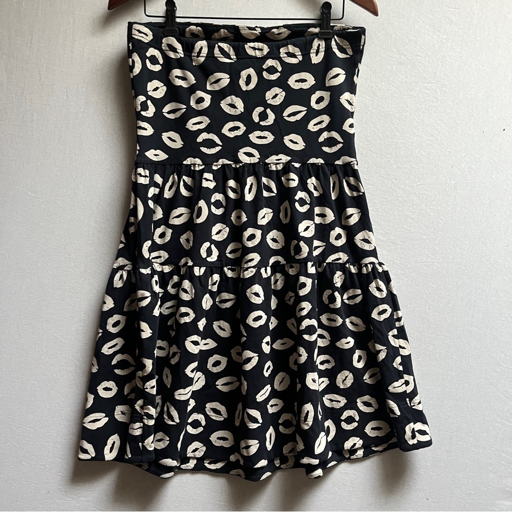 Marc by Marc Jacobs Black & Cream Lip Print Tiered Strapless Halter Dress Size S - Picture 3 of 7